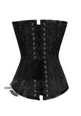 Black Brocade Spiral Steel Boned Corset Goth Burlesque Waist Training LONGLINE Overbust Bustier Top
